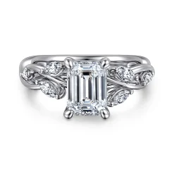 Discount Gabriel & Co. Charlina - 14K White Gold Floral Emerald Cut Diamond Engagement Ring