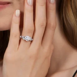 Sale Gabriel & Co. Charlina - 14K White Gold Floral Round Diamond Engagement Ring