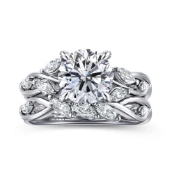 Hot Gabriel & Co. Charlina - 14K White Gold Floral Round Diamond Engagement Ring