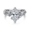 New Gabriel & Co. Charlina - 14K White Gold 6 Prong Floral Marquise Shape Diamond Engagement Ring