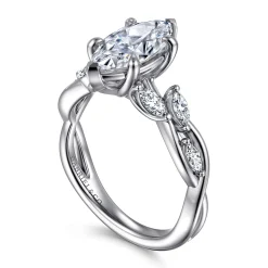 New Gabriel & Co. Charlina - 14K White Gold 6 Prong Floral Marquise Shape Diamond Engagement Ring