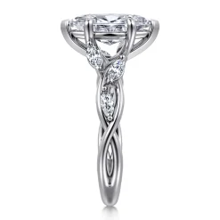 New Gabriel & Co. Charlina - 14K White Gold 6 Prong Floral Marquise Shape Diamond Engagement Ring