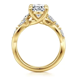 Best Gabriel & Co. Charlina - 14K Yellow Gold Floral Oval Diamond Engagement Ring