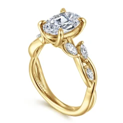 Best Gabriel & Co. Charlina - 14K Yellow Gold Floral Oval Diamond Engagement Ring