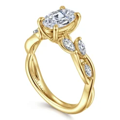 Best Gabriel & Co. Charlina - 14K Yellow Gold Floral Oval Diamond Engagement Ring