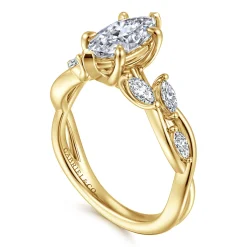 Discount Gabriel & Co. Charlina - 14K Yellow Gold Floral Marquise Diamond Engagement Ring