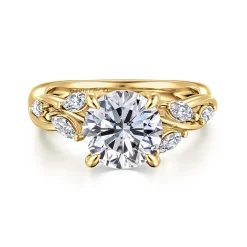 Best Gabriel & Co. Charlina - 14K Yellow Gold Floral Round Diamond Engagement Ring