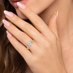 Best Gabriel & Co. Charlina - 14K Yellow Gold Floral Round Diamond Engagement Ring