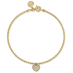 Hot Gabriel & Co. Charm Bracelet Heart 14K Yellow Gold White Sapphire Bujukan
