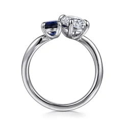 Outlet Gabriel & Co. Cherish - 14K White Gold Toi et Moi Oval Sapphire and Diamond Engagement Ring