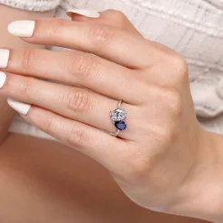Outlet Gabriel & Co. Cherish - 14K White Gold Toi et Moi Oval Sapphire and Diamond Engagement Ring