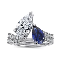 Discount Gabriel & Co. Chessie - 14K White Gold Toi et Moi Pear Shape Sapphire and Diamond Engagement Ring