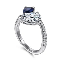 Discount Gabriel & Co. Chessie - 14K White Gold Toi et Moi Pear Shape Sapphire and Diamond Engagement Ring
