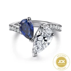 Discount Gabriel & Co. Chessie - 14K White Gold Toi et Moi Pear Shape Sapphire and Diamond Engagement Ring
