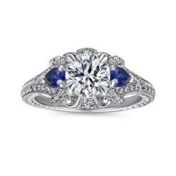 Sale Gabriel & Co. Chrystie - 14K White Gold Round Sapphire and Diamond Engagement Ring