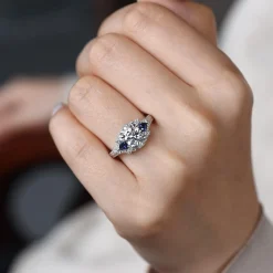 Sale Gabriel & Co. Chrystie - 14K White Gold Round Sapphire and Diamond Engagement Ring