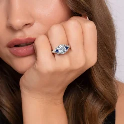Sale Gabriel & Co. Chrystie - 14K White Gold Round Sapphire and Diamond Engagement Ring