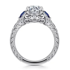 Sale Gabriel & Co. Chrystie - 14K White Gold Round Sapphire and Diamond Engagement Ring