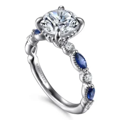 Gabriel & Co. Cindie - 14K White Gold Round Sapphire and Diamond Engagement Ring