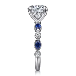 Gabriel & Co. Cindie - 14K White Gold Round Sapphire and Diamond Engagement Ring