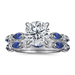 Gabriel & Co. Cindie - 14K White Gold Round Sapphire and Diamond Engagement Ring