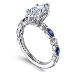Clearance Gabriel & Co. Cindie - 14K White Gold Round Sapphire and Diamond Engagement Ring