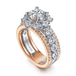 Clearance Gabriel & Co. Clarence - 14K White-Rose Gold Fancy Halo Round Diamond Engagement Ring