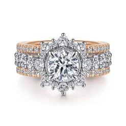 Clearance Gabriel & Co. Clarence - 14K White-Rose Gold Fancy Halo Round Diamond Engagement Ring