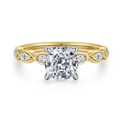 Sale Gabriel & Co. Claudia - 14K White-Yellow Gold Cushion Cut Diamond Engagement Ring