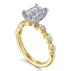 Gabriel & Co. Claudia - 14K White-Yellow Gold Emerald Cut Diamond Engagement Ring