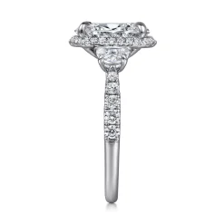 New Gabriel & Co. Cleopatra - 14K White Gold Oval Halo Three Stone Diamond Engagement Ring