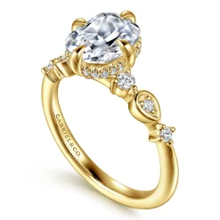 Clearance Gabriel & Co. Clyde - 14K Yellow Gold Compass Prong Elongated Cushion Diamond Engagement Ring