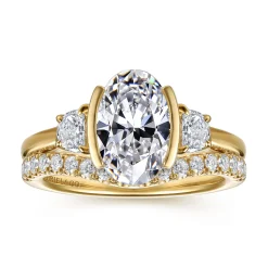 Clearance Gabriel & Co. Colleen - 14K Yellow Gold Half Bezel Oval Three Stone Diamond Engagement Ring
