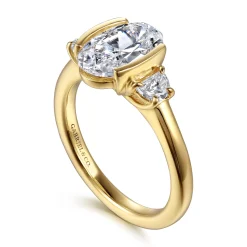 Clearance Gabriel & Co. Colleen - 14K Yellow Gold Half Bezel Oval Three Stone Diamond Engagement Ring