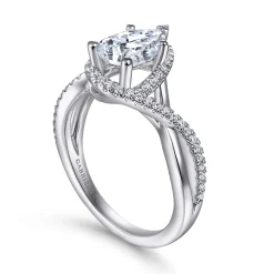 New Gabriel & Co. Courtney - 14K White Gold Pear Shape Halo Diamond Engagement Ring