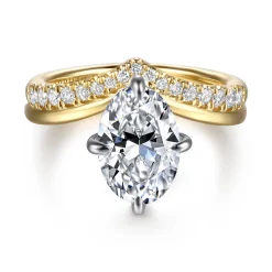 Outlet Gabriel & Co. Crista - 14K White-Yellow Gold Chevron Compass Prong Oval Diamond Engagement Ring
