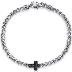 Hot Gabriel & Co. Cross Beaded Bracelet 925 Sterling Silver Black Spinel 4mm