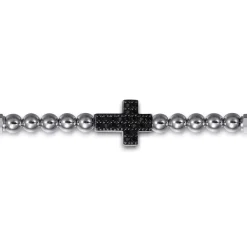 Hot Gabriel & Co. Cross Beaded Bracelet 925 Sterling Silver Black Spinel 4mm