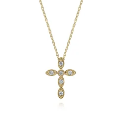 Best Gabriel & Co. Cross Necklace 14K Yellow Gold Diamond 0.09ct