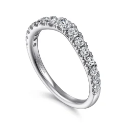 Clearance Gabriel & Co. Curved 14K White Gold French Pave Diamond Wedding Band - 0.5 ct