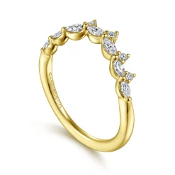 New Gabriel & Co. Curved 14K Yellow Gold Marquise and Round Diamond Anniversary Band - 0.3 ct