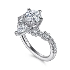 New Gabriel & Co. Daina - 14K White Gold Chevron Round Diamond Engagement Ring