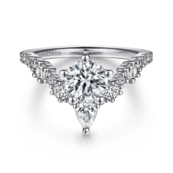 New Gabriel & Co. Daina - 14K White Gold Chevron Round Diamond Engagement Ring
