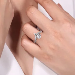 New Gabriel & Co. Daina - 14K White Gold Chevron Round Diamond Engagement Ring
