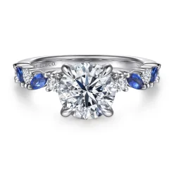 Gabriel & Co. Damiana - 14K White Gold Round Sapphire and Diamond Engagement Ring