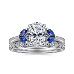 Outlet Gabriel & Co. Dani - 14K White Gold Round Diamond and Sapphire Engagement Ring