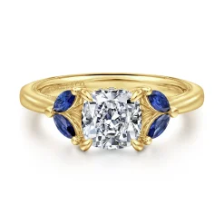 Sale Gabriel & Co. Dani - 14K Yellow Gold Cushion Cut Diamond and Sapphire Engagement Ring