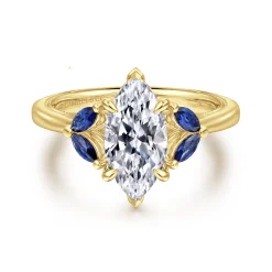 Hot Gabriel & Co. Dani - 14K Yellow Gold Marquise Shape Diamond and Sapphire Engagement Ring