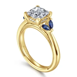 Outlet Gabriel & Co. Dani - 14K Yellow Gold Princess Cut Diamond and Sapphire Engagement Ring