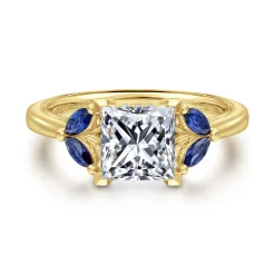 Outlet Gabriel & Co. Dani - 14K Yellow Gold Princess Cut Diamond and Sapphire Engagement Ring